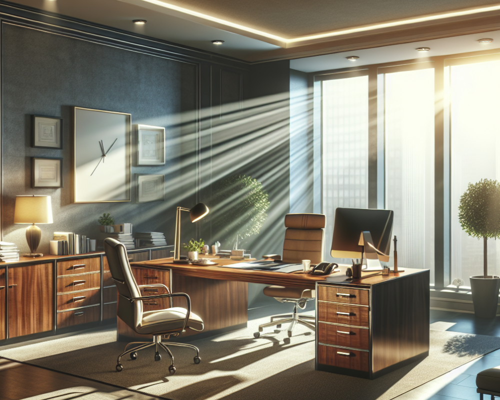 Office mit einfallender Sonne und Kunstlicht